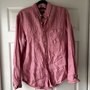J. Crew Button-Down Long Sleeve Linen Shirt - Pink